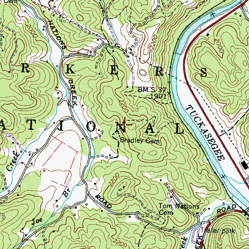 Topographic Map of Bradley Cemetery, NC