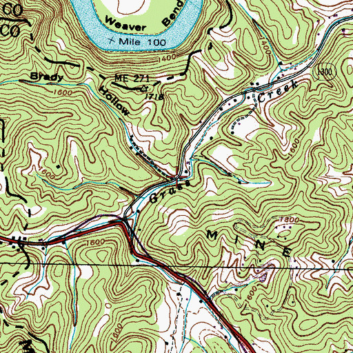 Topographic Map of Brady Hollow, NC