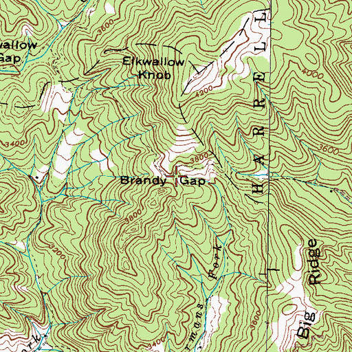 Topographic Map of Brandy Gap, NC