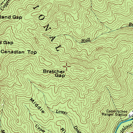 Topographic Map of Bratcher Gap, NC