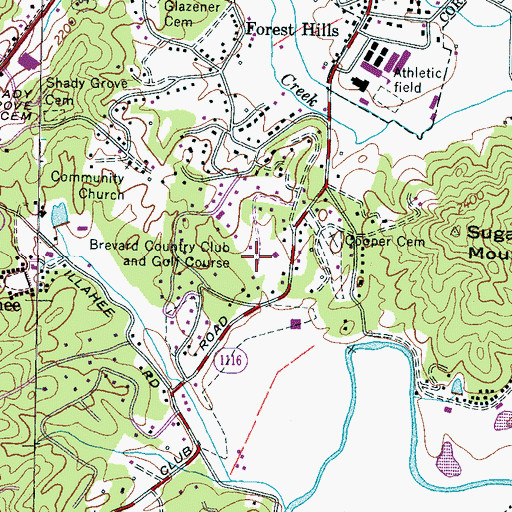 Topographic Map of Brevard Country Club and Golf Course, NC