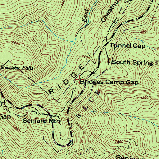 Topographic Map of Bridges Camp Gap, NC