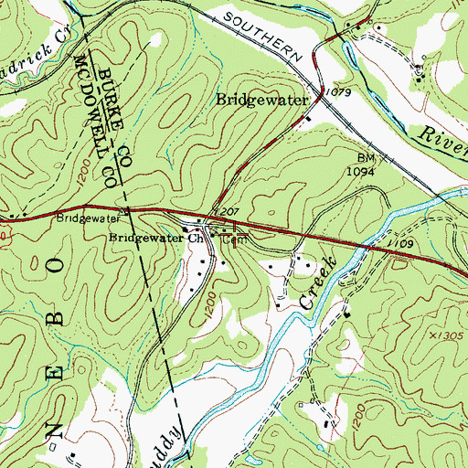 Topographic Map of Bridgewater Presbyterian Church, NC