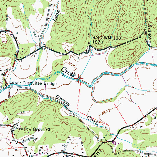 Topographic Map of Bristol Branch, NC
