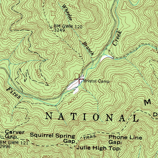 Topographic Map of Bristol Camp, NC