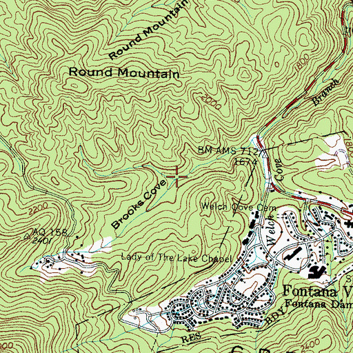 Topographic Map of Brooks Cove, NC