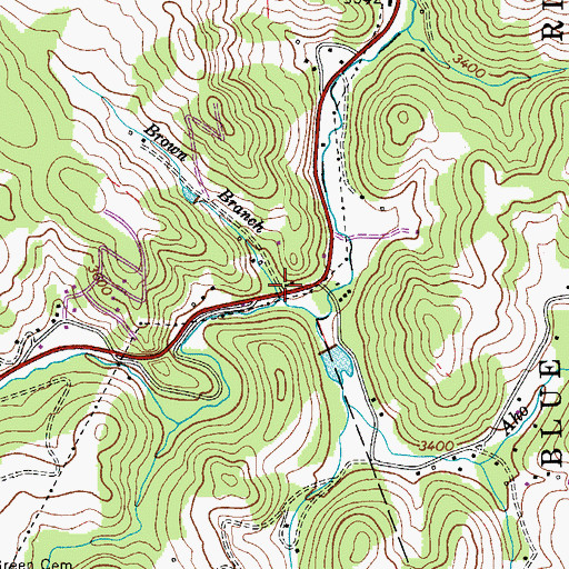 Topographic Map of Brown Branch, NC