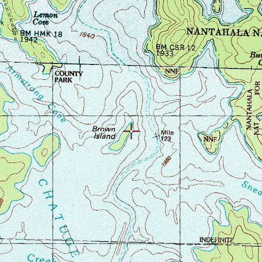 Topographic Map of Brown Island, NC