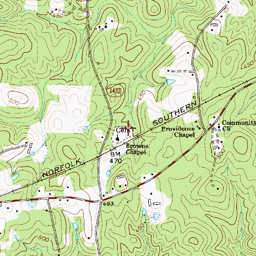 Topographic Map of Browns Chapel, NC