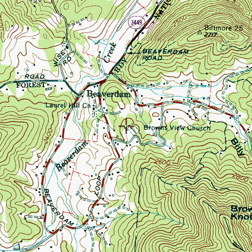 Topographic Map of Browns View Church, NC
