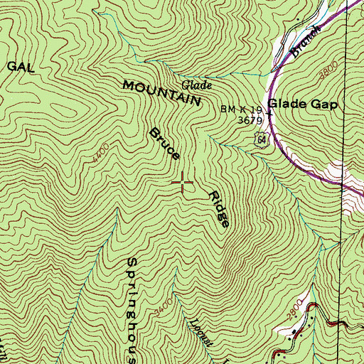Topographic Map of Bruce Ridge, NC