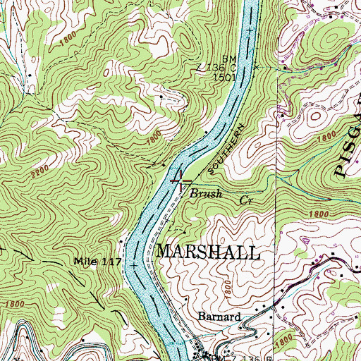 Topographic Map of Brush Creek, NC