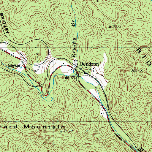 Topographic Map of Brushy Branch, NC