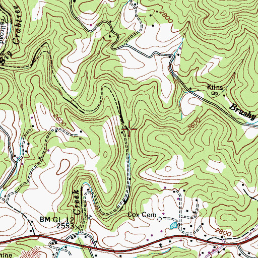 Topographic Map of Brushy Creek, NC
