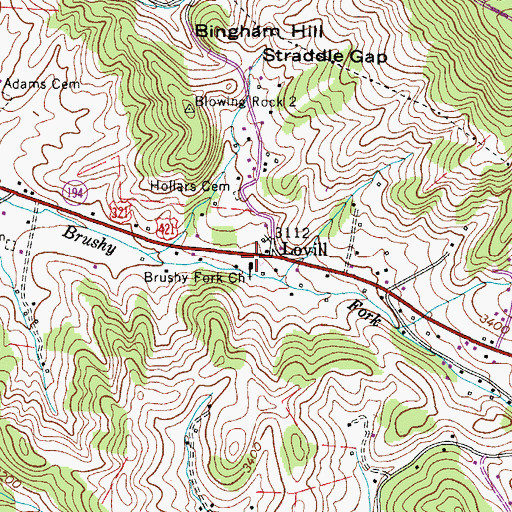 Topographic Map of Brushy Fork Baptist Church, NC