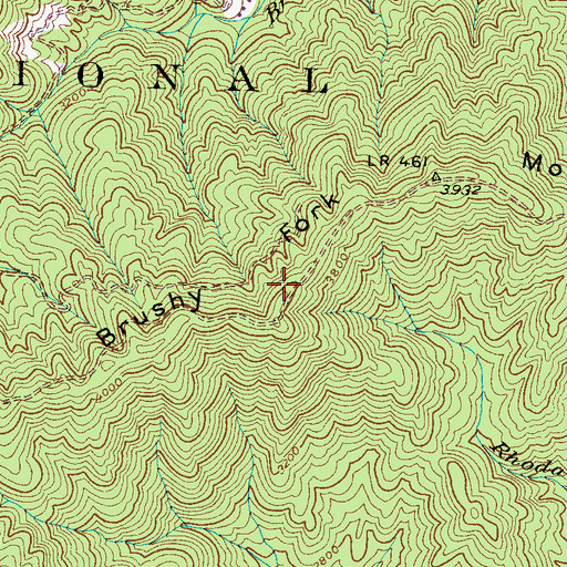Topographic Map of Brushy Fork Mountain, NC