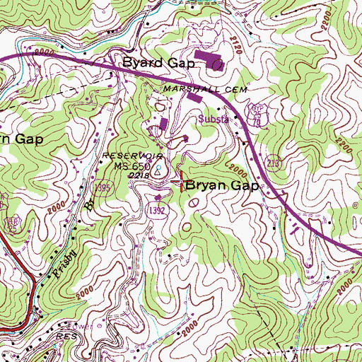Topographic Map of Bryan Gap, NC