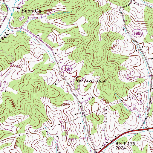 Topographic Map of Bryant Cemetery, NC