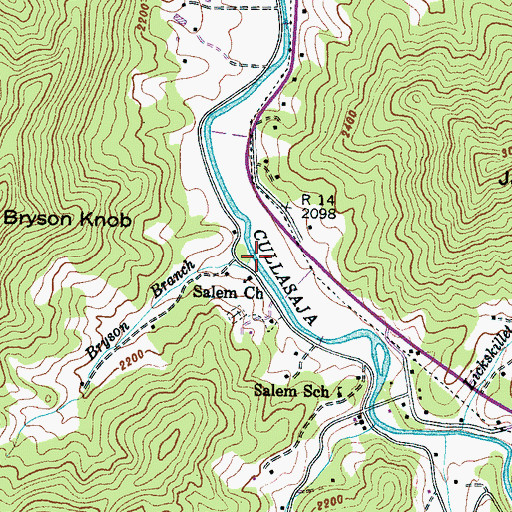 Topographic Map of Bryson Branch, NC