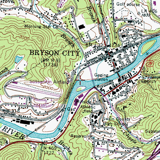 Topographic Map of Bryson Branch, NC