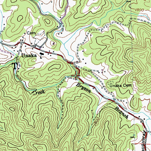 Topographic Map of Bryson Branch, NC
