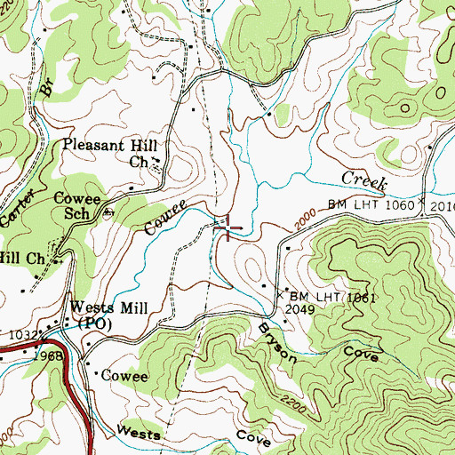 Topographic Map of Bryson Cove, NC