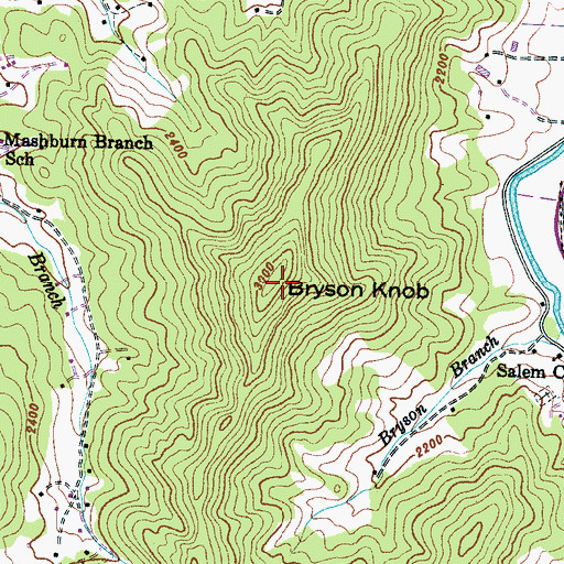 Topographic Map of Bryson Knob, NC