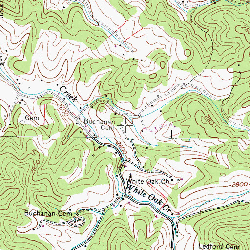 Topographic Map of Buchanan Cemetery, NC