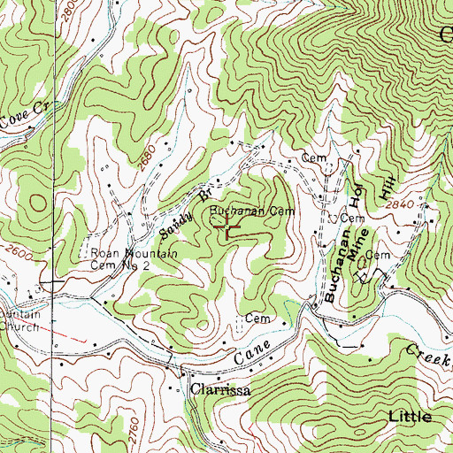 Topographic Map of Buchanan Cemetery, NC