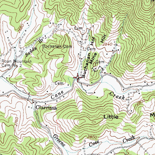 Topographic Map of Buchanan Hollow, NC