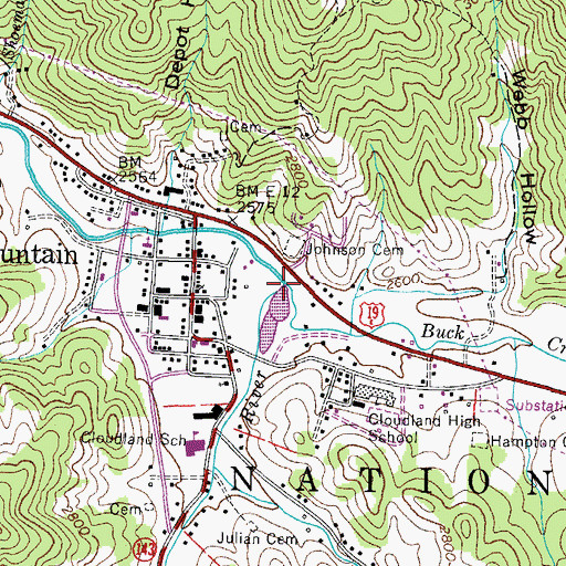Topographic Map of Buck Creek, TN