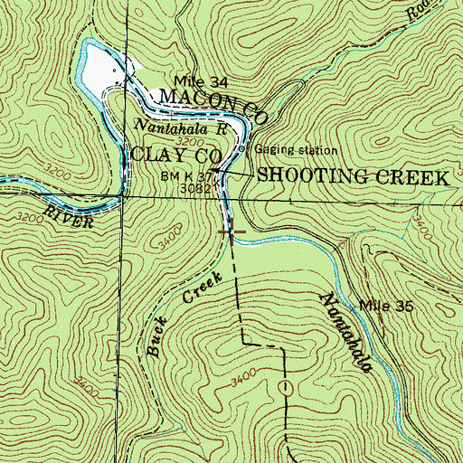 Topographic Map of Buck Creek, NC