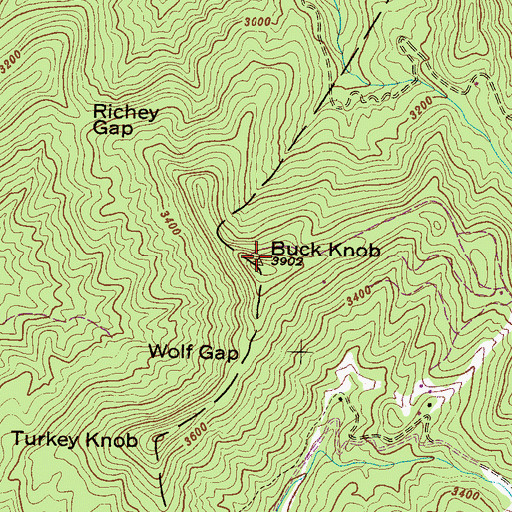 Topographic Map of Buck Knob, NC