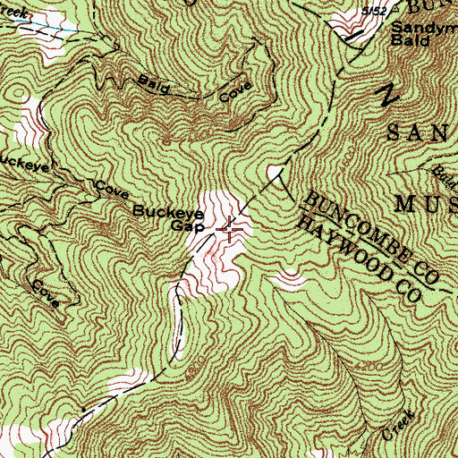 Topographic Map of Buckeye Gap, NC