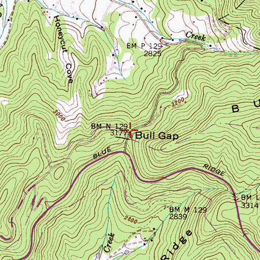 Topographic Map of Bull Gap, NC