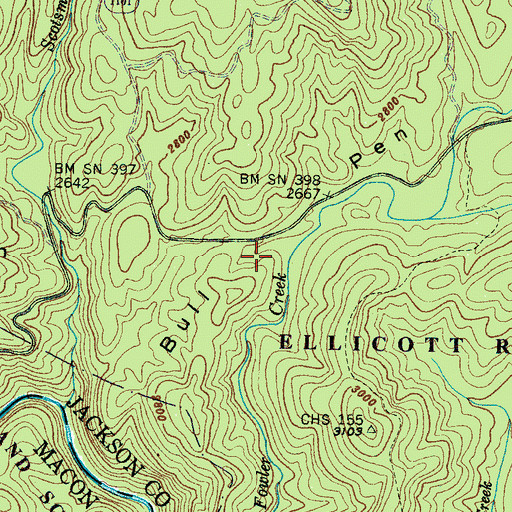 Topographic Map of Bull Pen, NC