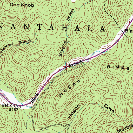 Topographic Map of Bullscrape Branch, NC