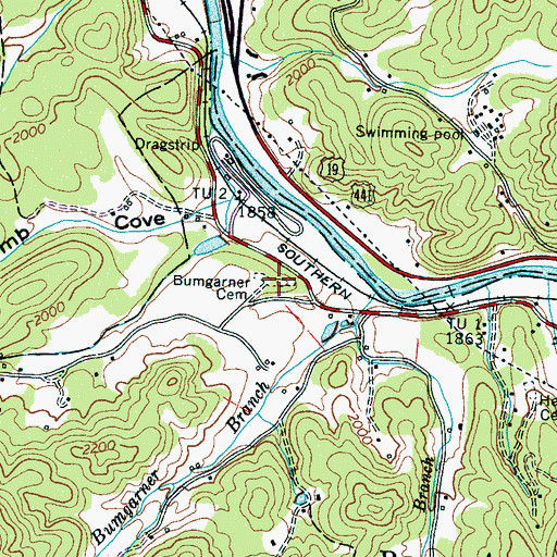 Topographic Map of Bumgarner Cemetery, NC