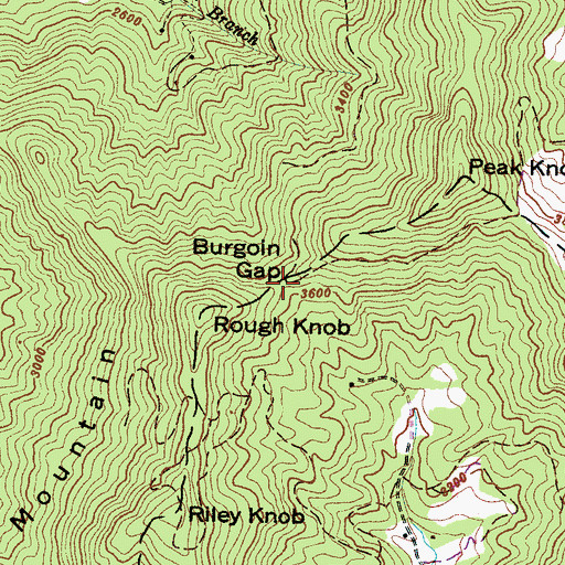 Topographic Map of Burgoin Gap, NC