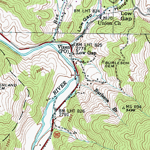 Topographic Map of Burleson Branch, NC