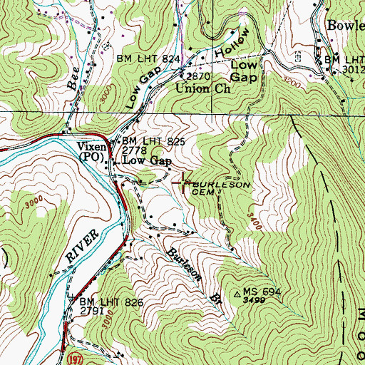 Topographic Map of Burleson Cemetery, NC