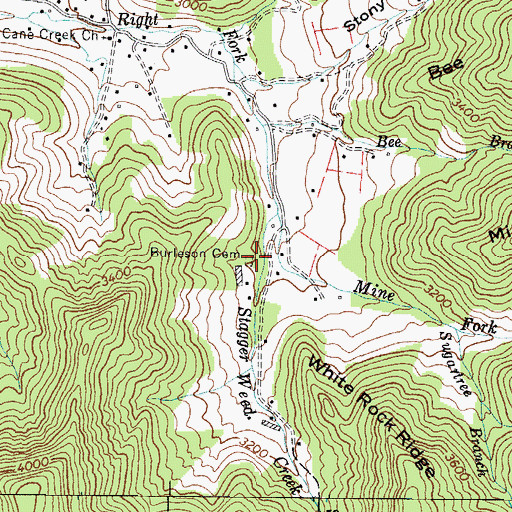 Topographic Map of Burleson Cemetery, NC