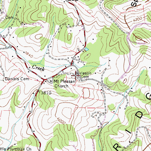 Topographic Map of Burleson Cemetery, NC