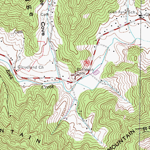 Topographic Map of Burleson Cemetery, NC