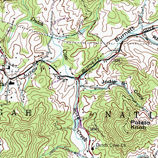 Topographic Map of Burnett Cove, NC