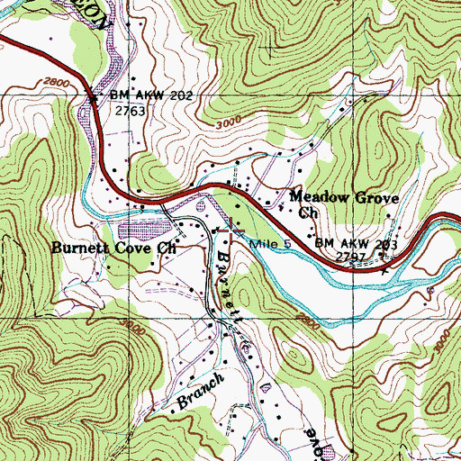 Topographic Map of Burnett Creek, NC