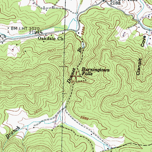 Topographic Map of Burningtown Falls, NC
