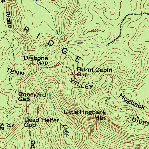 Topographic Map of Burnt Cabin Gap, NC