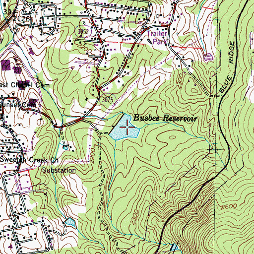 Topographic Map of Busbee Reservoir, NC