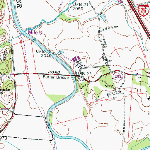 Topographic Map of Butler Bridge, NC